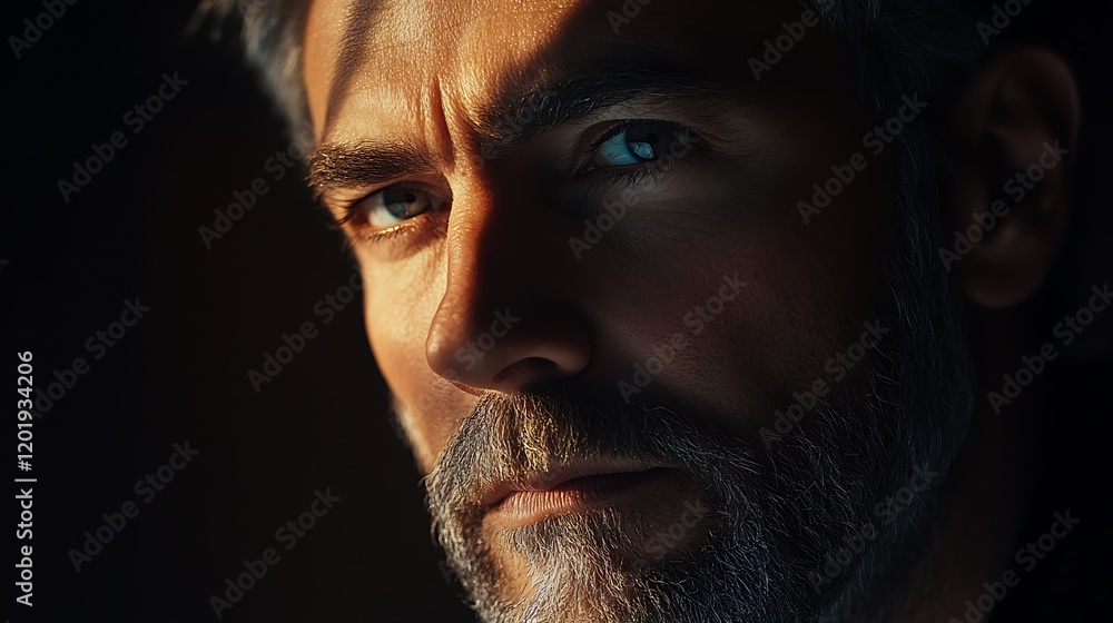 A portrait of an adult with light softly illuminating their face conveying a peaceful and introspective atmosphere A portrait of an adult with light softly illuminating their face conveying a peaceful and introspective atmosphere