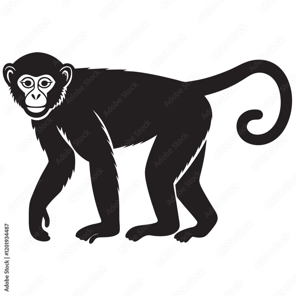 Obraz premium monkey black Silhouette vector icon illustration 