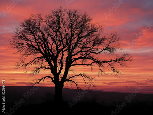 silhouette of a tree at sunset