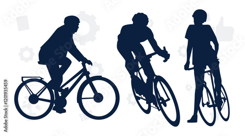 cyclist vector icon. collection of silhouettes of people cycling in different positions. bike, cycle, cyclist, ride, vector, bicycle, man, icon, people, illustration, woman, girl, boy, mountain