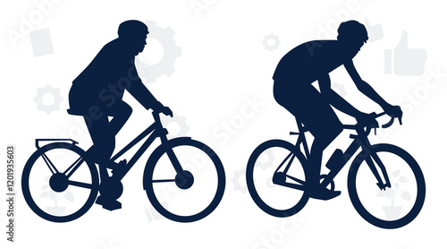 cyclist vector icon. collection of silhouettes of people cycling in different positions. bike, cycle, cyclist, ride, vector, bicycle, man, icon, people, illustration, woman, girl, boy, mountain