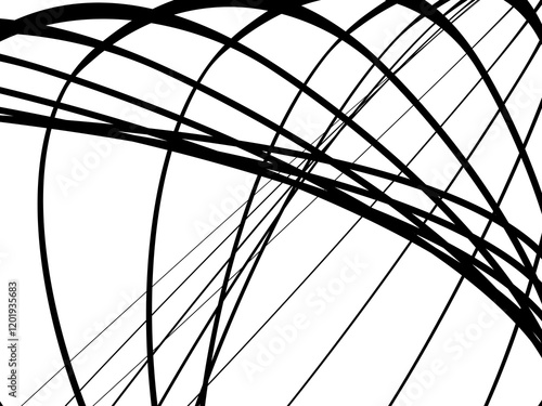 Black tangled thread background. Vector illustration of abstract circular pen strokes, on white background. Hand drawn tangled scribbles. Isolated vector illustration on white background.