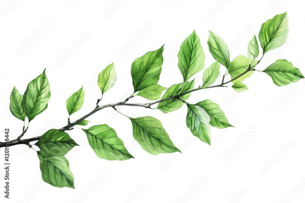 Isolated Green Leaf Branch on a White Background, Representing Organic Nature Isolated Green Leaf Branch on a White Background, Representing Organic Nature
