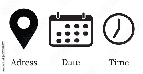 Address, Date, Time, or Place Icons on white background. Vector illustrtion.