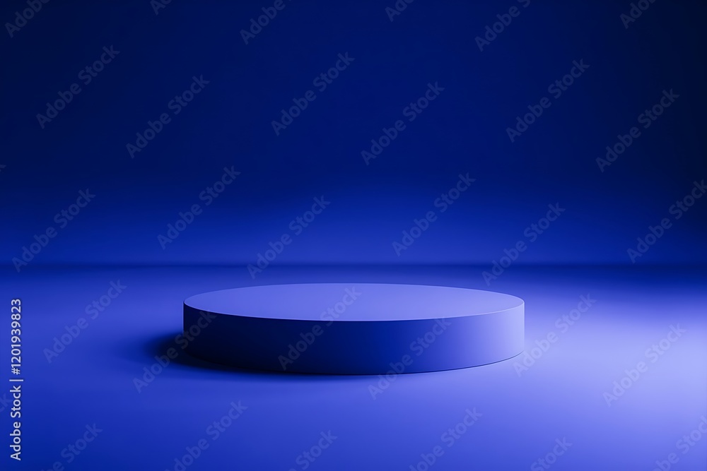 Minimalistic Monochromatic Blue Scene with Round Pedestal for Product Display and Modern Background Design Minimalistic Monochromatic Blue Scene with Round Pedestal for Product Display and Modern Background Design