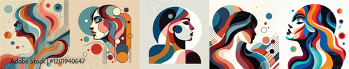 vector collection of abstract female face paintings