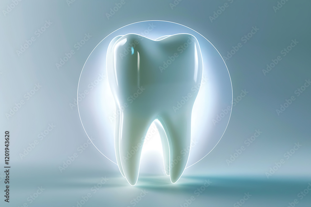 Glowing healthy tooth on blue Glowing healthy tooth on blue