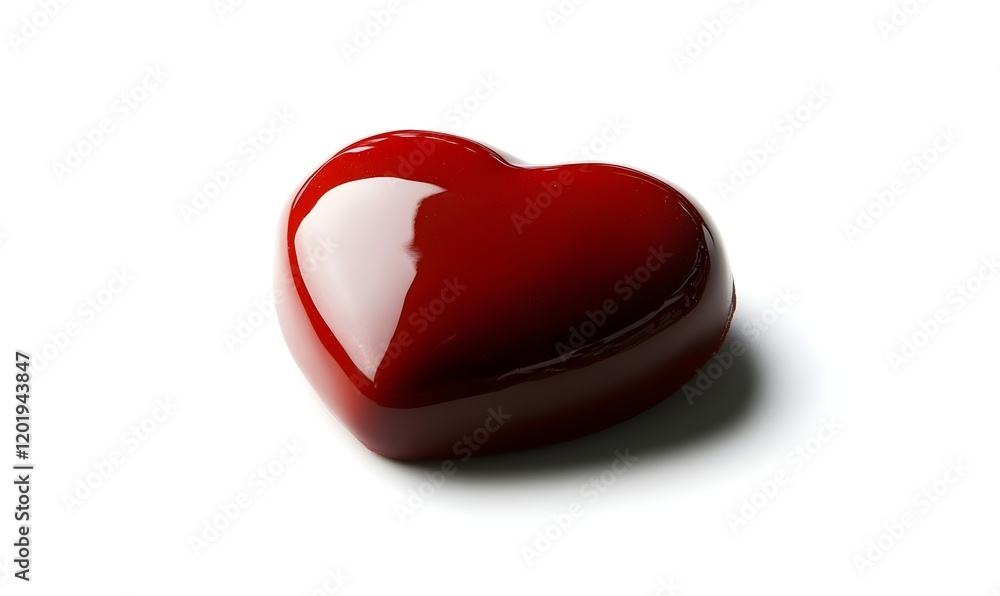 Glossy red heart-shaped confectionery on white.