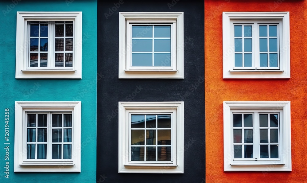 Colorful Building Facade with Symmetrical Windows Colorful Building Facade with Symmetrical Windows