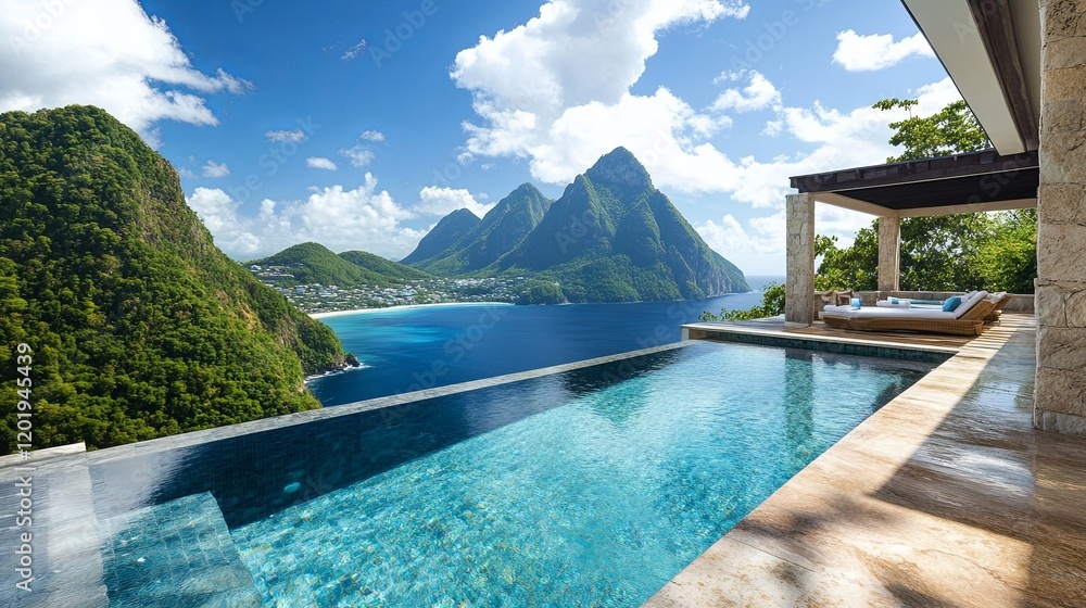 Obraz premium A luxurious infinity pool at a boutique hotel with panoramic ocean views.