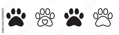 Pet paw editable stroke. footprints Pet paw, Heart with pet paw print dog cat icon, vector illustration