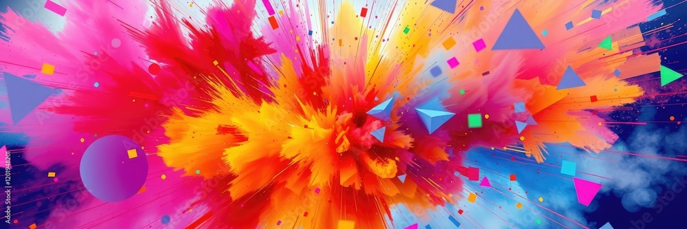 Obraz premium Abstract digital explosion background with vibrant colors and dynamic shapes, burst, energetic, powerful