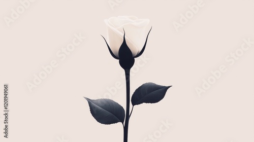 Wallpaper Mural Digital illustration of a single white rose. the rose is in full bloom with its petals open and its stem and leaves visible. the background is a plain beige color, making the rose stand out. Torontodigital.ca