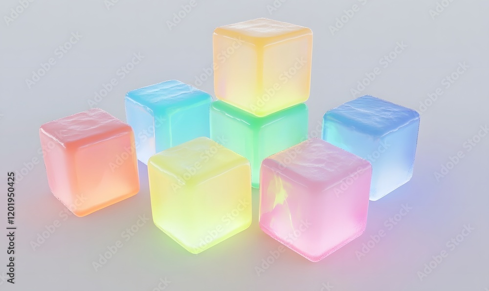 Obraz premium Glowing pastel cubes arranged in a visually appealing pattern on a white background.