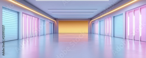 A modern hallway with colorful lighting and sleek walls  creating a vibrant and inviting atmosphere.