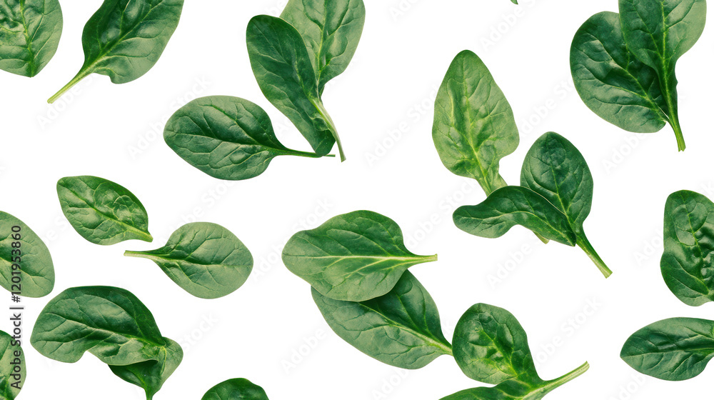 A vibrant arrangement of fresh spinach leaves scattered on a black background, showcasing their rich green hues and inviting texture. A vibrant arrangement of fresh spinach leaves scattered on a black background, showcasing their rich green hues and inviting texture.