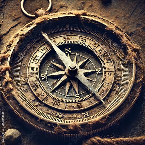 Rough Compass A compass with a rugged and weathered texture repr photo