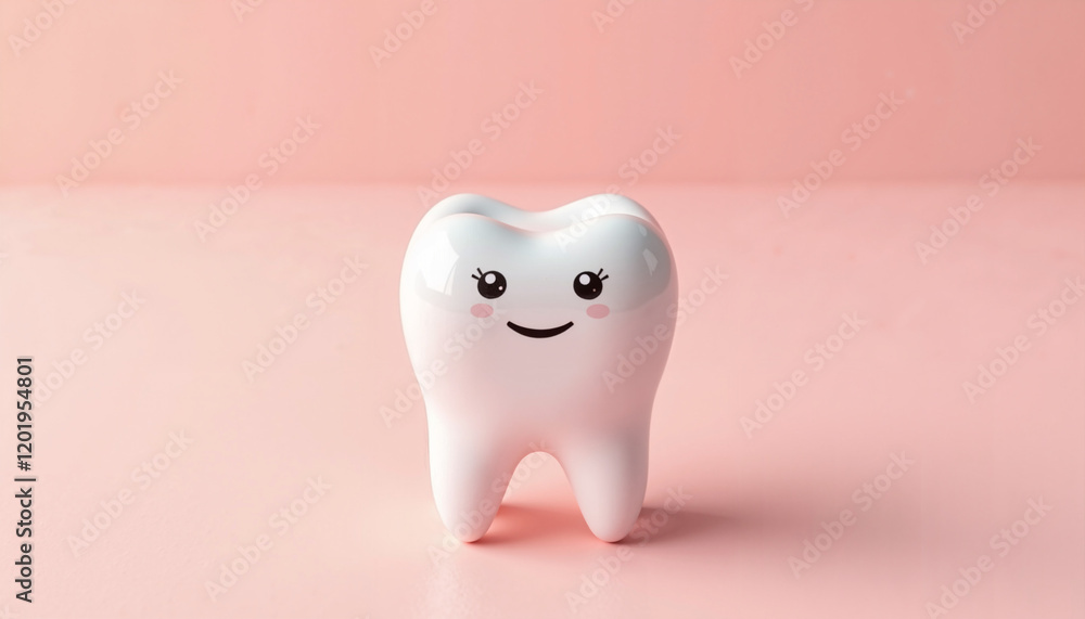 Smiling cartoon tooth on pink background Smiling cartoon tooth on pink background
