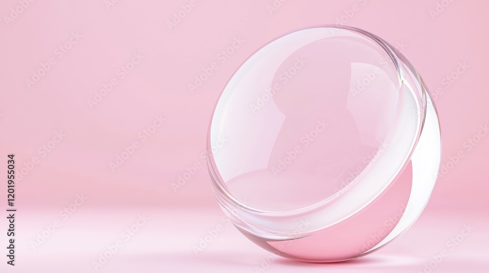 3d rendering of a spherical object on a pink background. the object appears to be made of transparent glass or a similar material, with a smooth and shiny surface. 3d rendering of a spherical object on a pink background. the object appears to be made of transparent glass or a similar material, with a smooth and shiny surface.