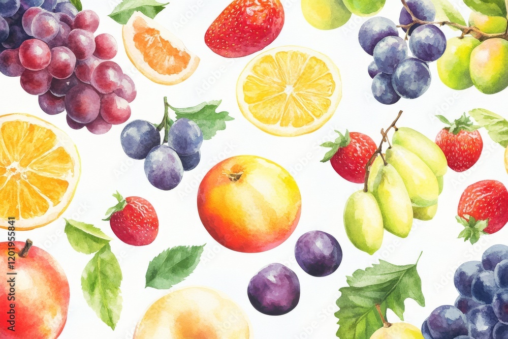 Watercolor Fruits Pattern Celebrating Healthy Eating Watercolor Fruits Pattern Celebrating Healthy Eating