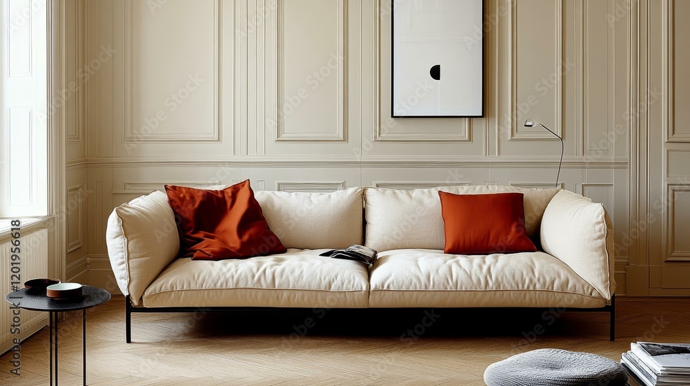 Fototapeta premium Cream Sofa in a Classic Living Room
