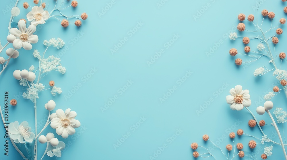 Fototapeta premium Bright flowers framed on a pastel backdrop