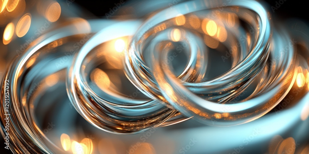 Fototapeta premium Elegant Intertwined Rings Glimmering in Soft Light: A Stunning Close-Up Display of Jewelry Design and Artistic Craftsmanship.