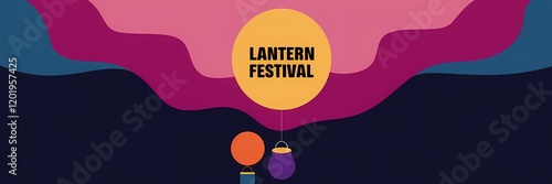 A creative minimalist lantern festival poster design. There's a large yellow lantern with the text 