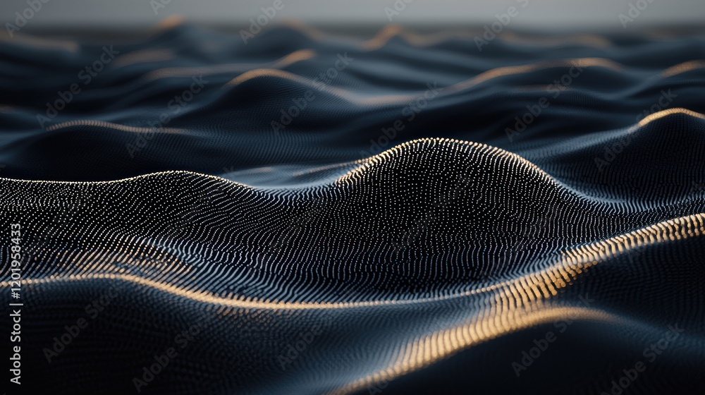 Abstract Undulating Surface with Golden Light Illuminated Particles Abstract Undulating Surface with Golden Light Illuminated Particles