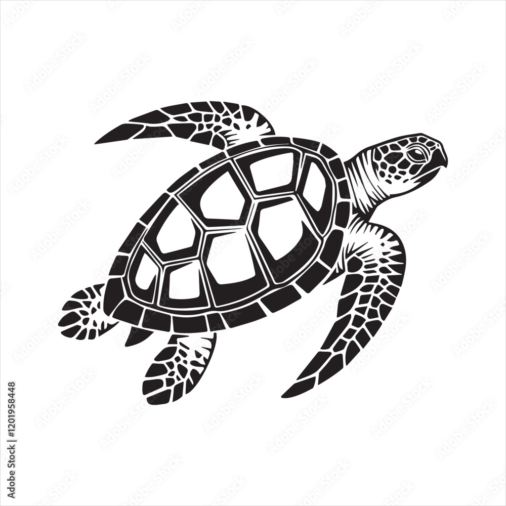 Fototapeta premium Sea Turtle Black and White Vector Illustration,Stylized Sea Turtle Design Artwork,Intricate Sea Turtle Vector Clipart
