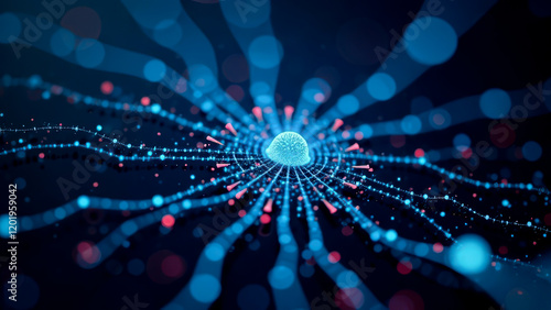 Neural Network Connections Illuminated in Neon Light, Molecule Insight