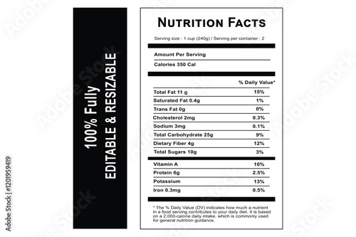 Creative supplement facts and vitamin facts template for product packaging, Nutrition label, Nutritional information, Dietary supplement, Health products, Supplement template, Ingredient list