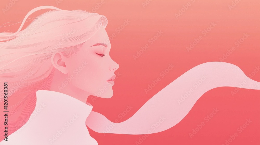 Illustration of a young woman with long blonde hair. she is facing away from the viewer, with her eyes closed and her head tilted slightly to the side. Illustration of a young woman with long blonde hair. she is facing away from the viewer, with her eyes closed and her head tilted slightly to the side.