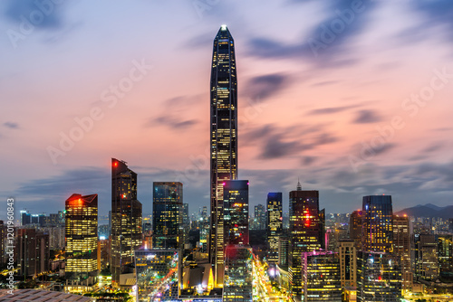 Obraz na płótnie Shenzhen skyline Futian district cityscape with skyscrapers at night in Shenzhen, China w salonie
