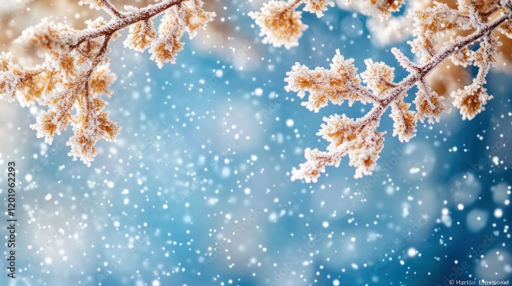 Frosty branches with falling snow. Frosty branches with falling snow.