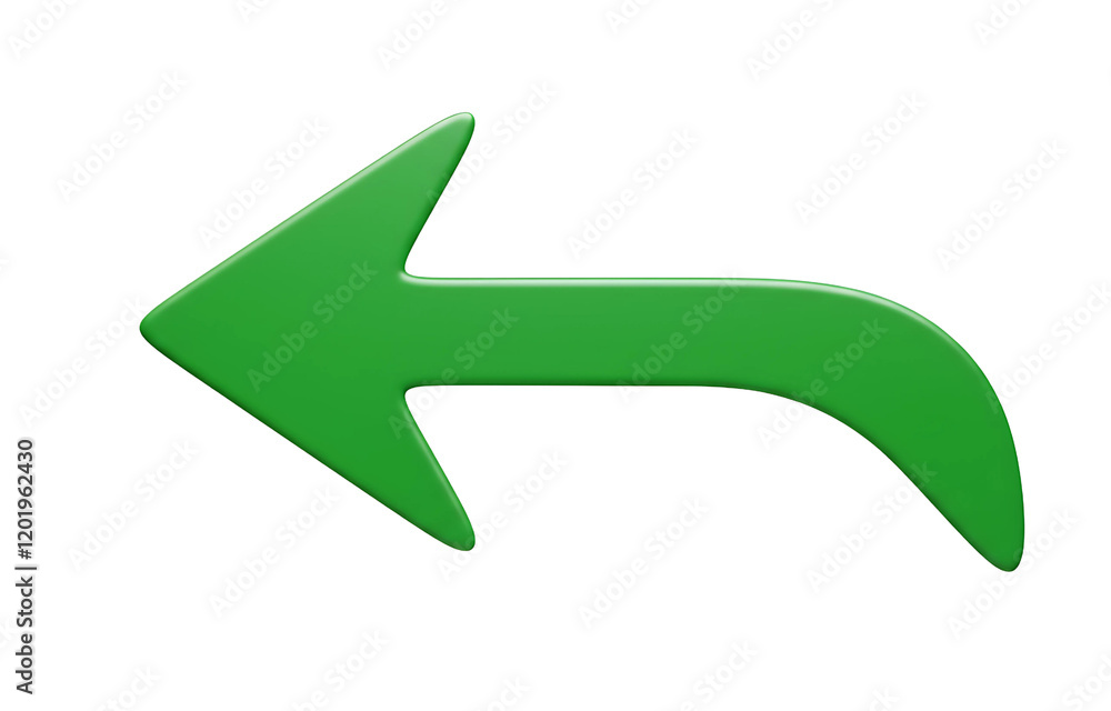 Curved Green Arrow Icon Pointing Left on White Background Curved Green Arrow Icon Pointing Left on White Background