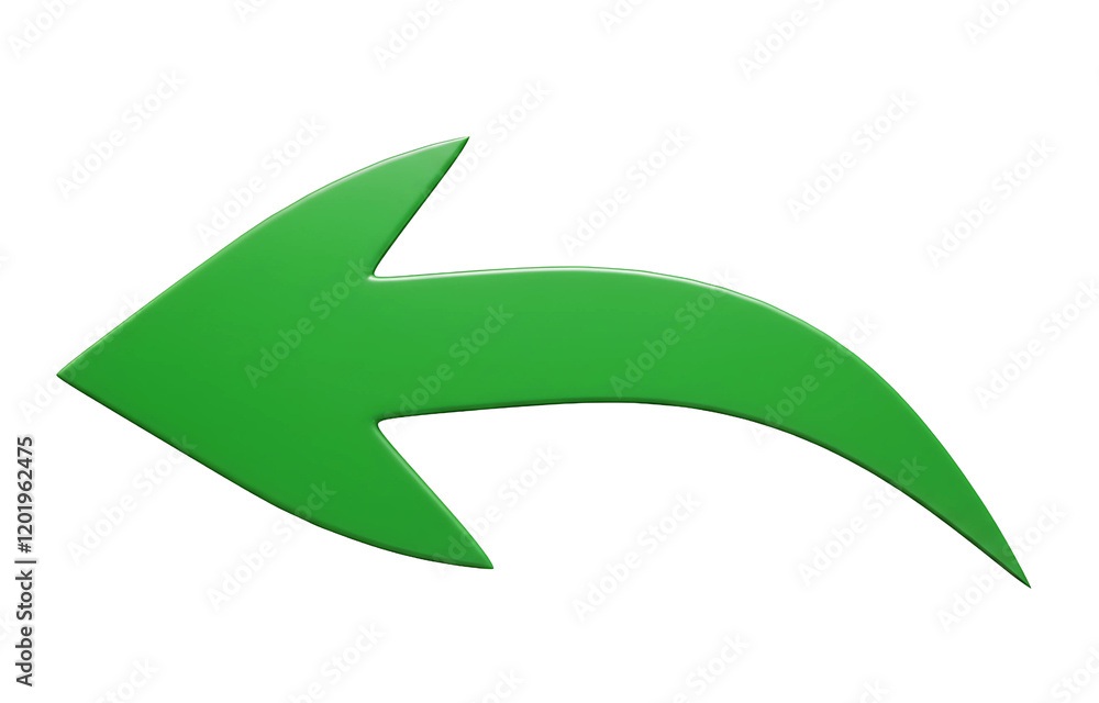 Curved Green Arrow Icon Pointing Left on White Background Curved Green Arrow Icon Pointing Left on White Background