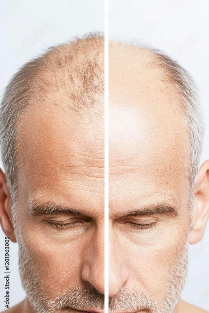 Fototapeta premium Transition from fullness to baldness in a striking representation of hair loss progression