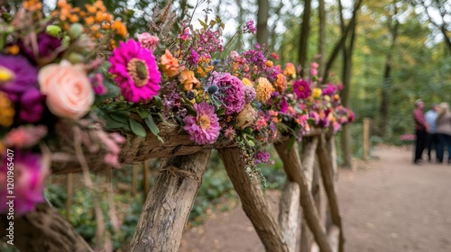 Wallpaper Mural Autumn floral arrangement on rustic wood, park path.  Wedding, event decor Torontodigital.ca