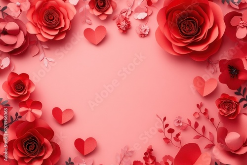 Elegant Red Paper Flower Arrangement on Pink Background