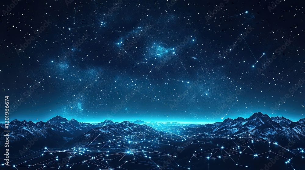 Illustration of Boreal Constellations in blue - Illustration of Boreal Constellations in blue -