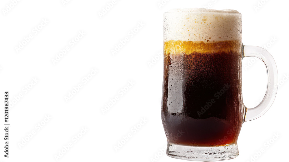 A frothy mug of dark beer, showcasing rich color and creamy foam. Perfect for gatherings, celebrations, or a relaxing evening at home. A frothy mug of dark beer, showcasing rich color and creamy foam. Perfect for gatherings, celebrations, or a relaxing evening at home.