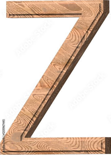 Wooden Letter Z 3d on a transparent background