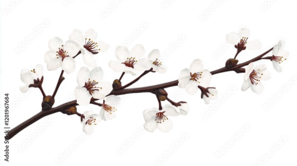 White Cherry Blossom Branch in Early Bloom White Cherry Blossom Branch in Early Bloom