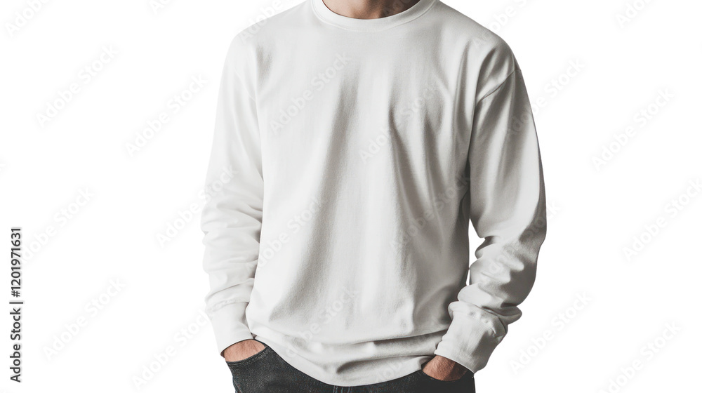 A stylish, casual shoot featuring a person wearing a plain white long-sleeve shirt. Ideal for various lifestyle or fashion contexts. A stylish, casual shoot featuring a person wearing a plain white long-sleeve shirt. Ideal for various lifestyle or fashion contexts.