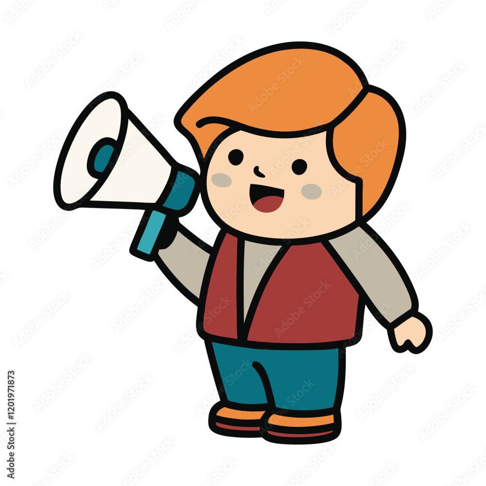 Cartoon Boy Holding Megaphone Vector Isolated on Transparent Background. Cartoon Boy Holding Megaphone Vector Isolated on Transparent Background.
