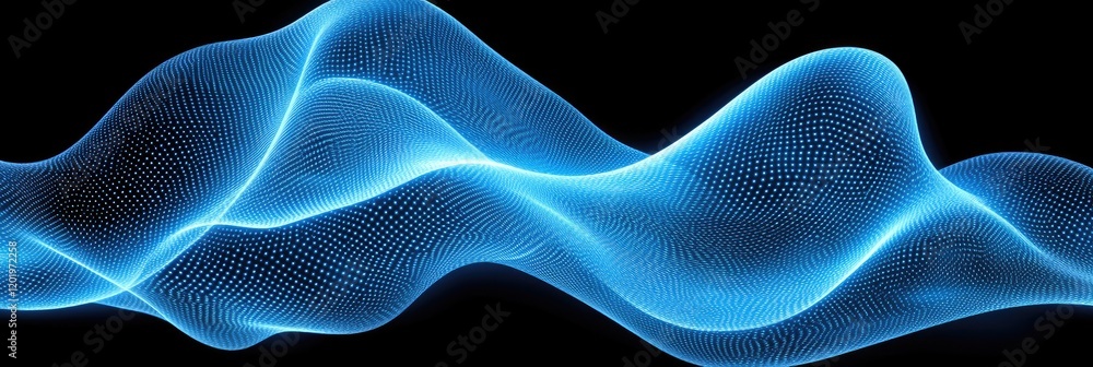 Fototapeta premium Abstract blue wave, dark background, digital art, website banner