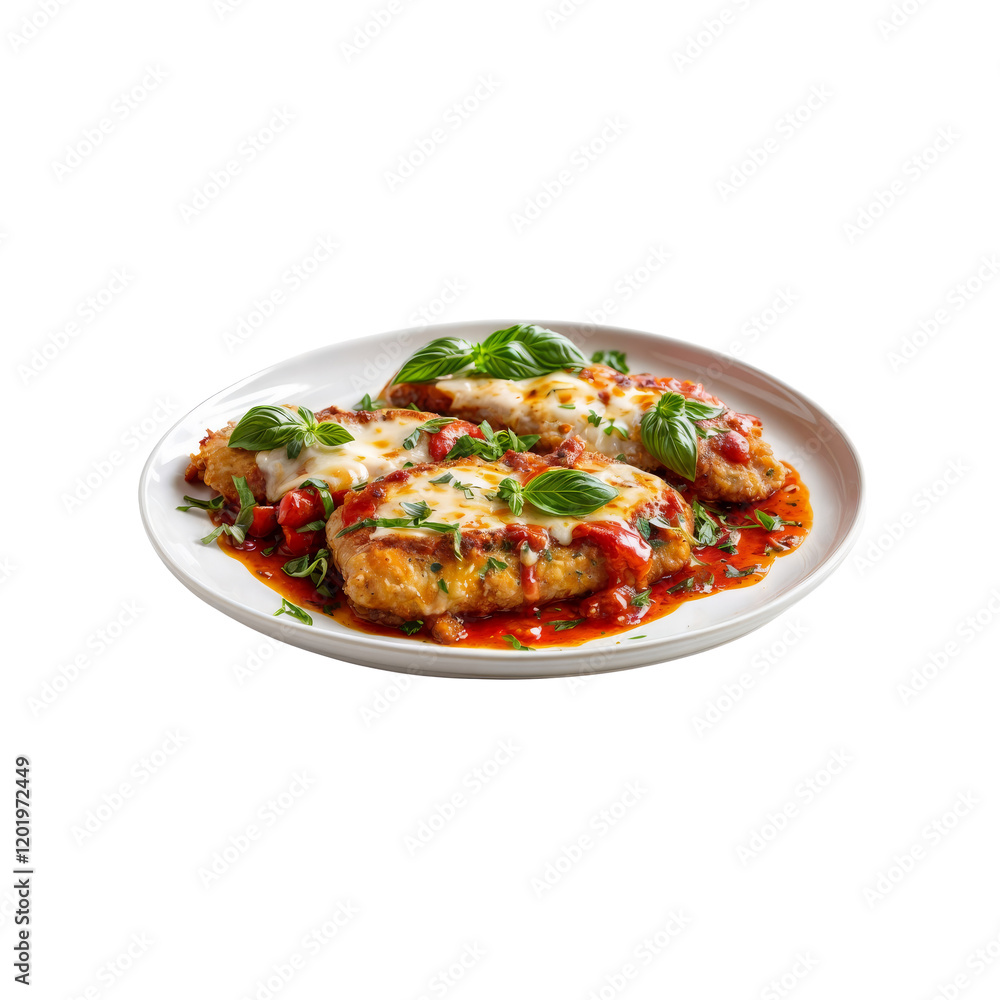 Chicken Parmesan Delight: A mouthwatering image of classic Chicken Parmesan, featuring crispy-breaded chicken cutlets topped with melted mozzarella cheese and a rich tomato sauce. Chicken Parmesan Delight: A mouthwatering image of classic Chicken Parmesan, featuring crispy-breaded chicken cutlets topped with melted mozzarella cheese and a rich tomato sauce.