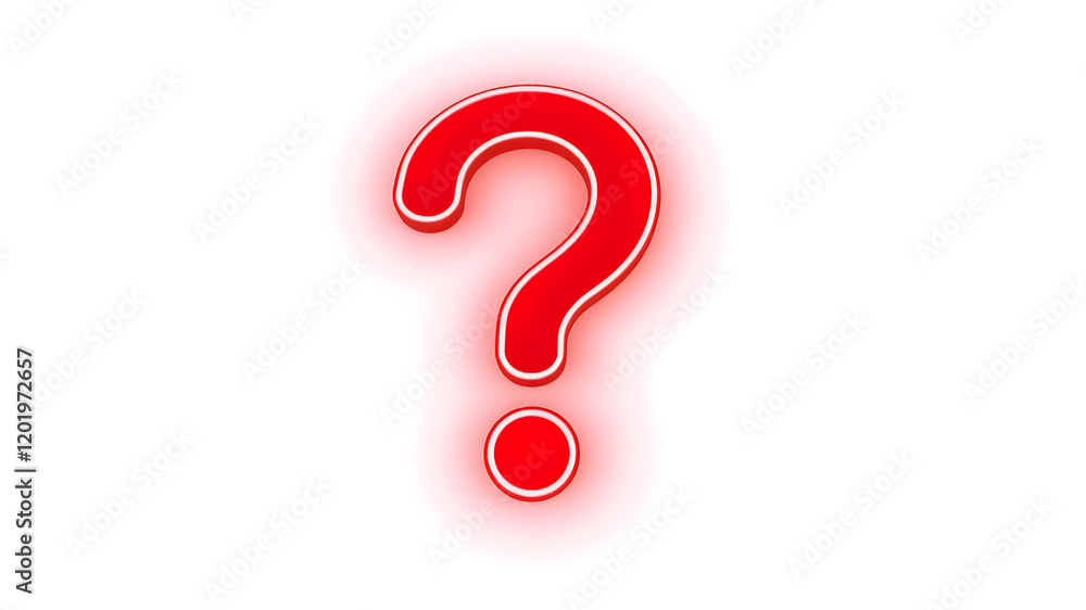 Neon 3D image of 3D red neon question mark, solid white background. Generative AI Neon 3D image of 3D red neon question mark, solid white background. Generative AI