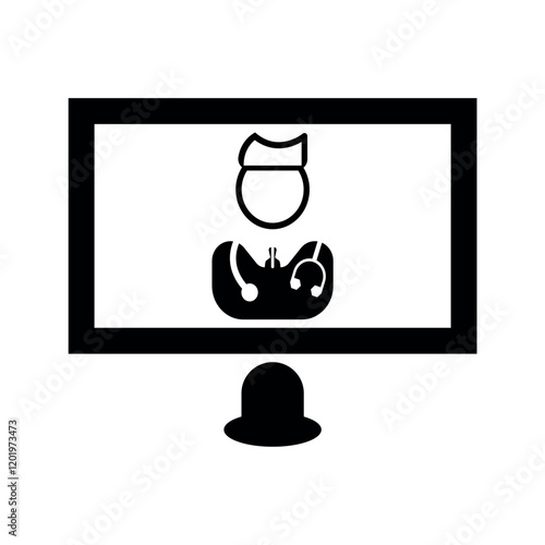 Online doctor laptop icon.